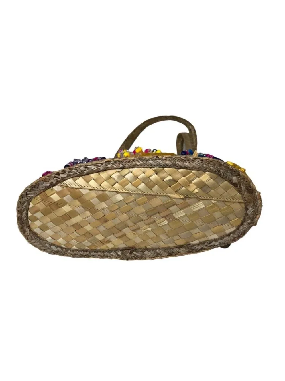 Bahamas Handwoven Straw Tote Bag Purse Floral Flip Flops Beads Lined Cruise Vtg